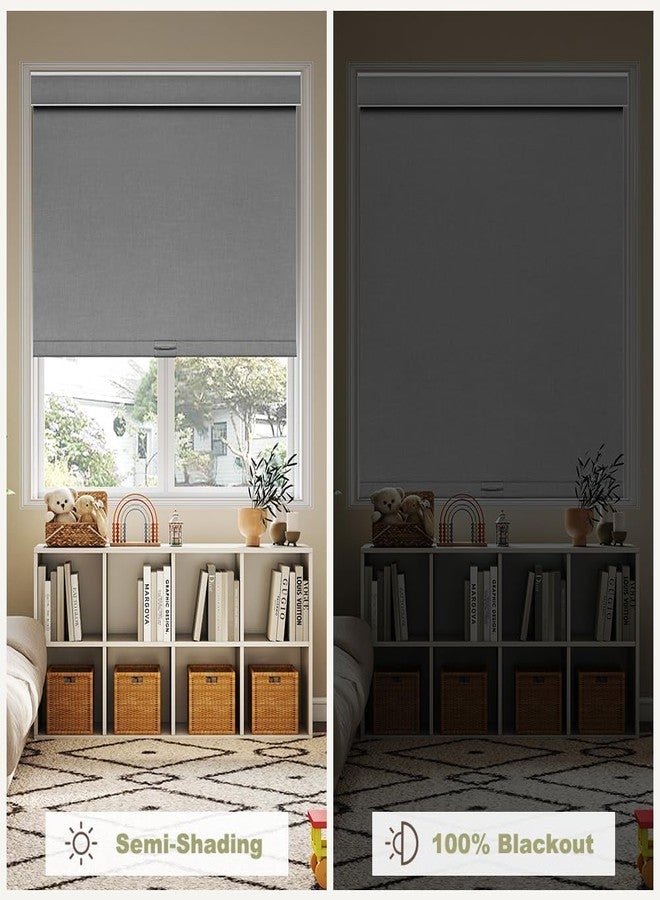 SEEYE Blackout Roller Shades for Windows, Cordless, Roller Blinds, Linen Fabric Window Blinds, Thermal Insulated Fabric UV Protection, Room Darkening Shades for Home,Office (Line Grey, 32" W x 72" H) - Image 4
